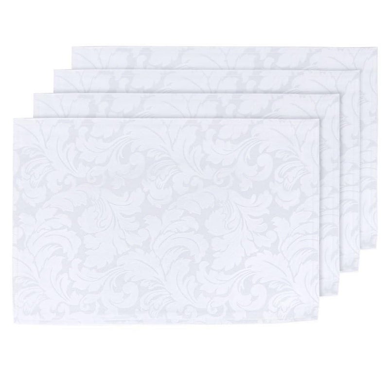 ColorBird Scroll Damask Jacquard Placemats Set of 4, Heat Resistant Washable White Placemats for Dining Table, Microfiber Fabric Table Mats, 13 x 19 Inch - Image 1